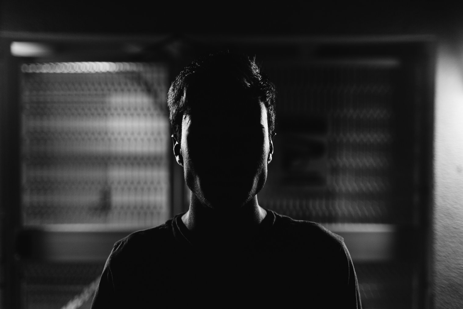 Man's face grayscale photo