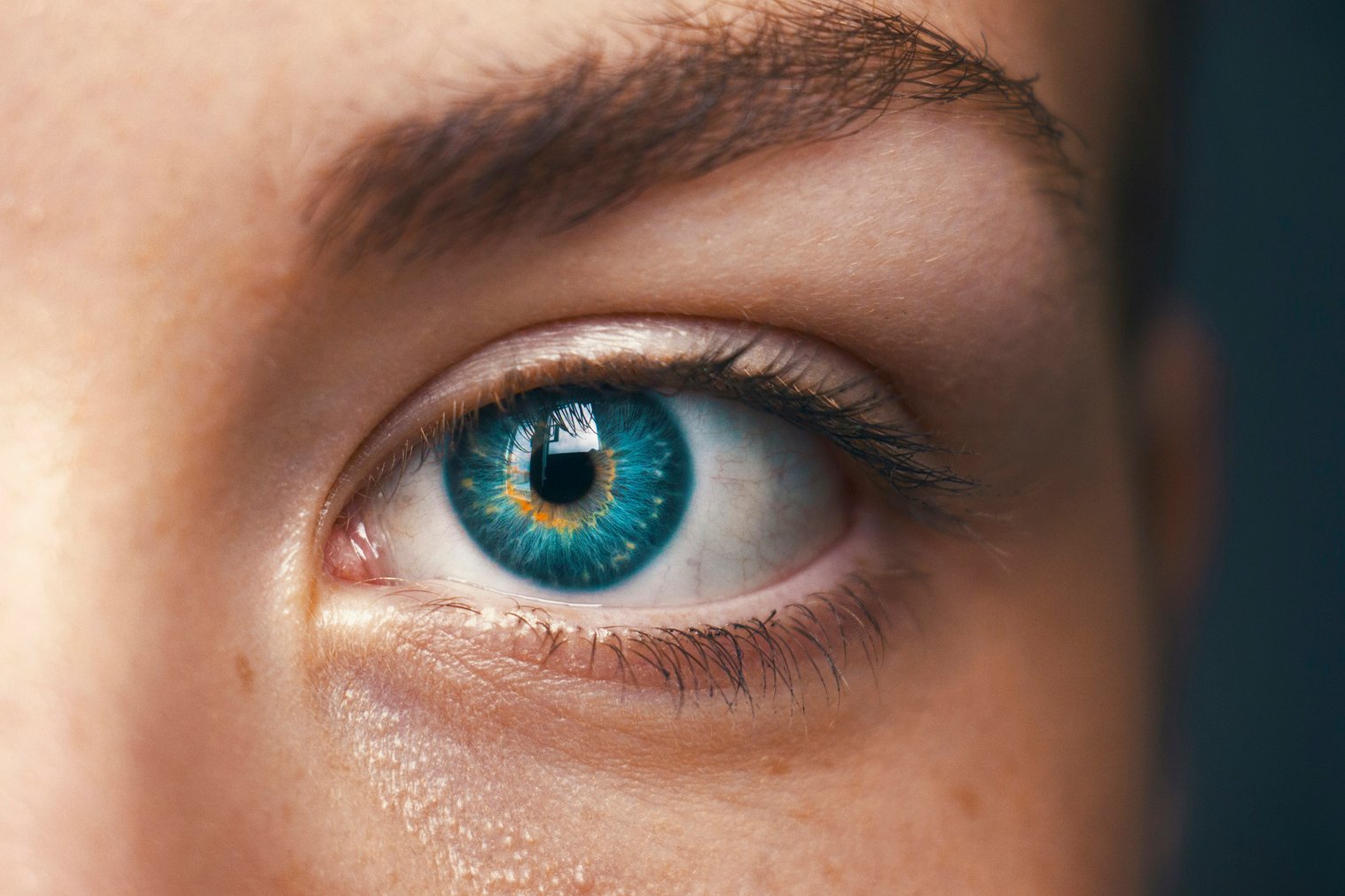 Selective focus of blue-eyed person