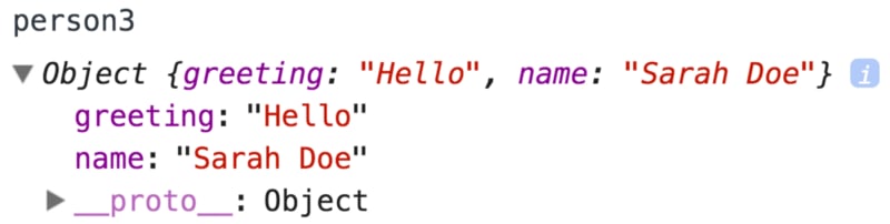 The person3 object with just greeting and name