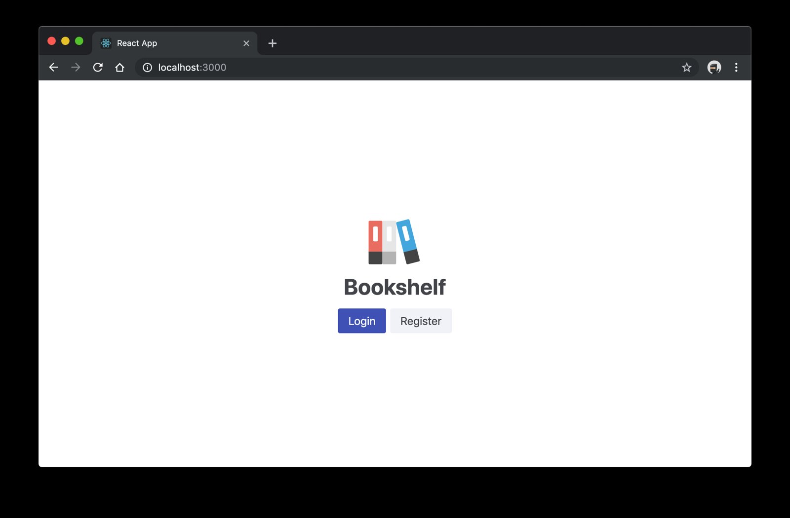 bookshelf app with login and register buttons