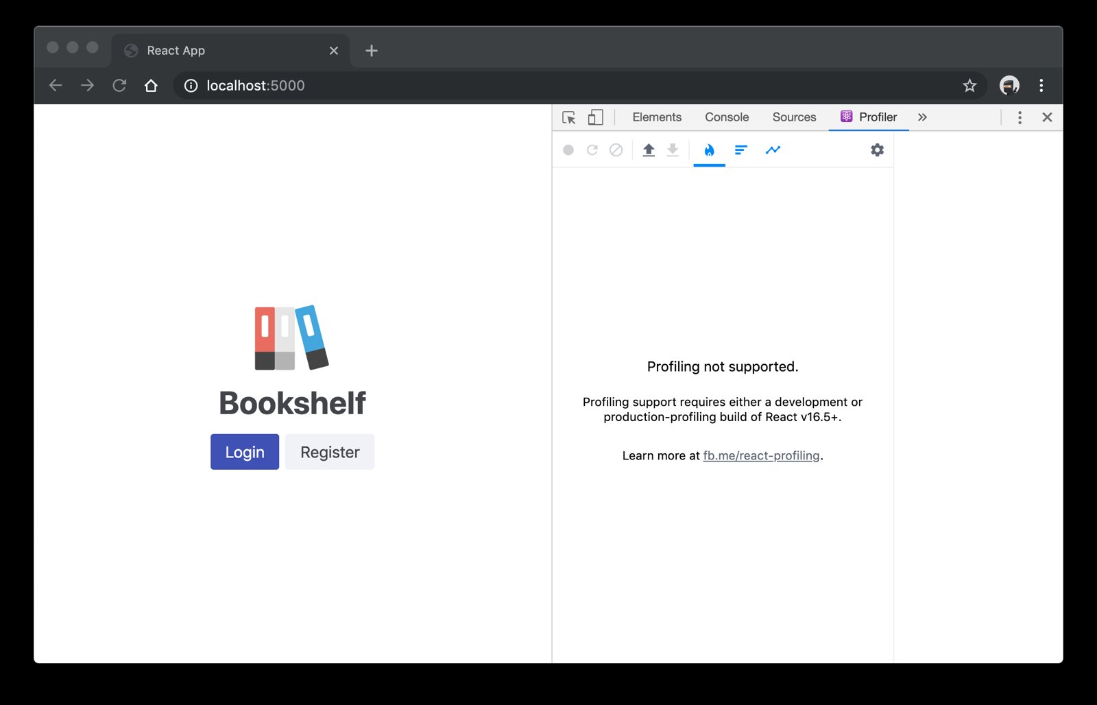 React DevTools Profile tab showing the error "Profiling not supported"