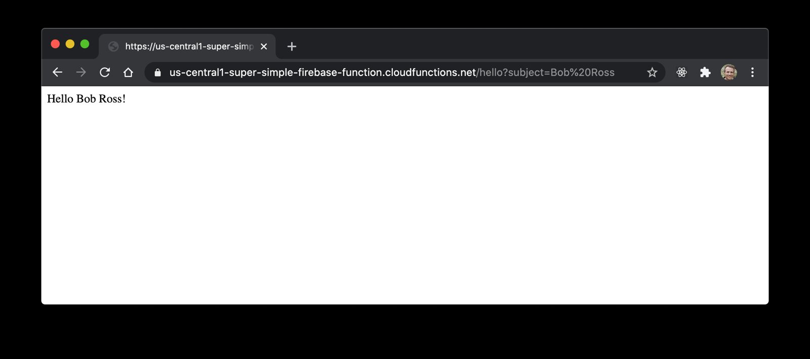 Browser saying "Hello Bob Ross!"