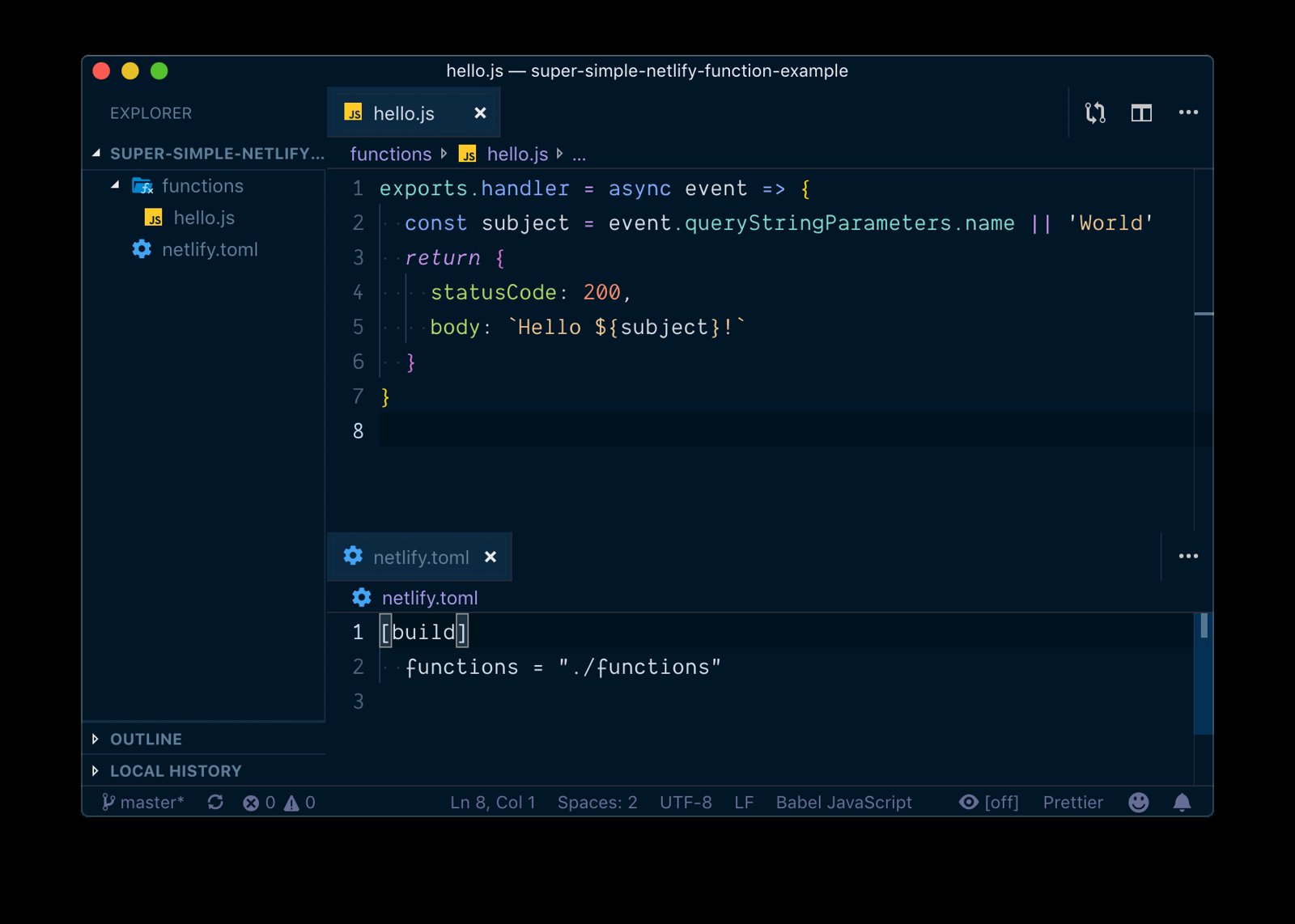 The above code in an editor