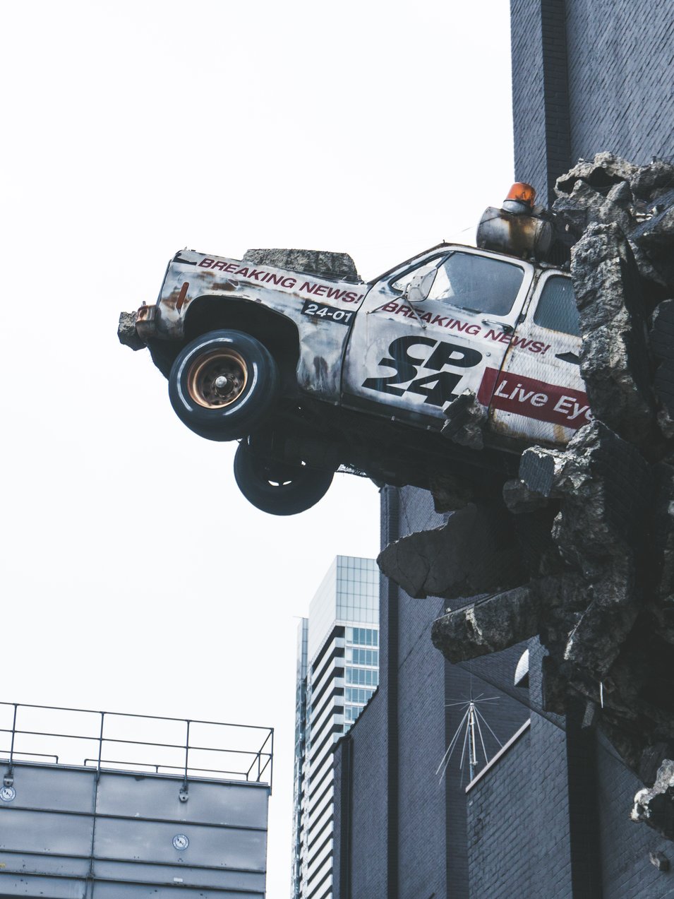 white police car in wall